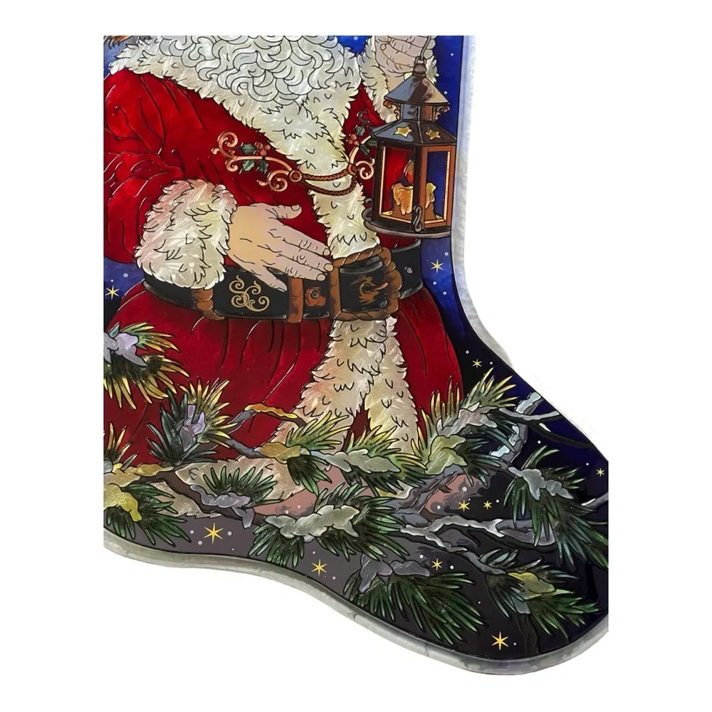 Amia Large Stained Glass Sun Catcher Christmas Santa Stocking Holiday Decor